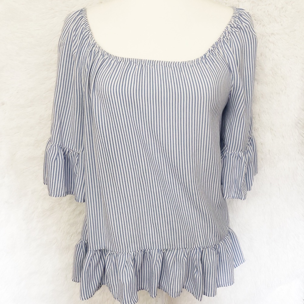 Blue and White Striped Off The Shoulder Top